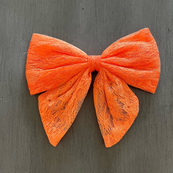Bright Orange Lace Coquette Girl Minimalist Preppy 6" Bow Alligator Hair Clip - Picture 1 of 4